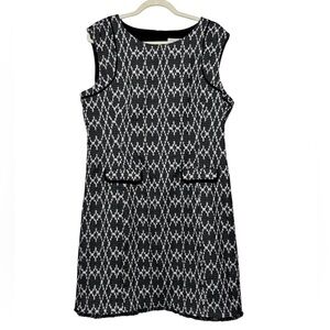 Calvin Klein Navy Blue White Tweed Pencil‎ Sheath Office Dress Plus Size 14